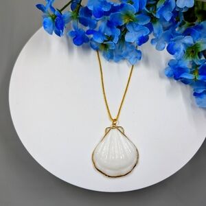 Genuine 24K Gold Soldered Shell Vintage Necklace on Gold Plated Chain